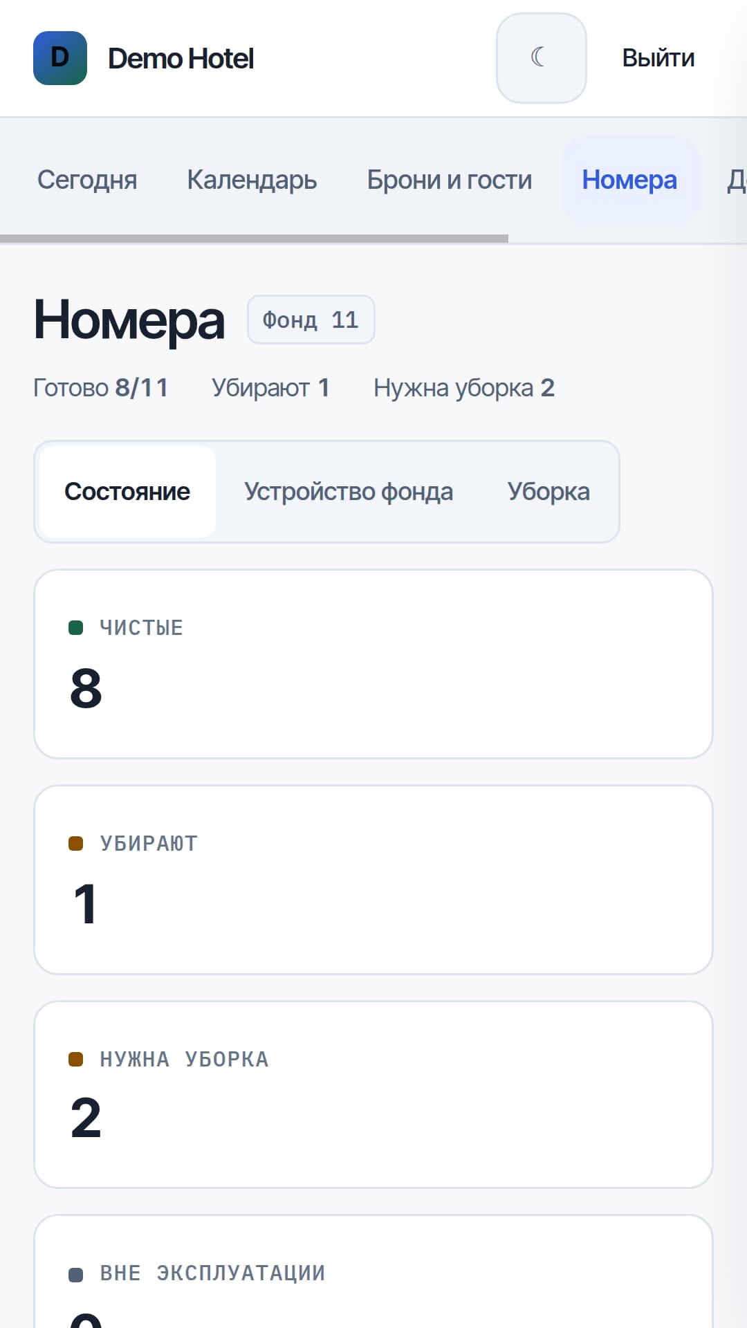 Готовность номерного фонда — Телефон, Учебные данные